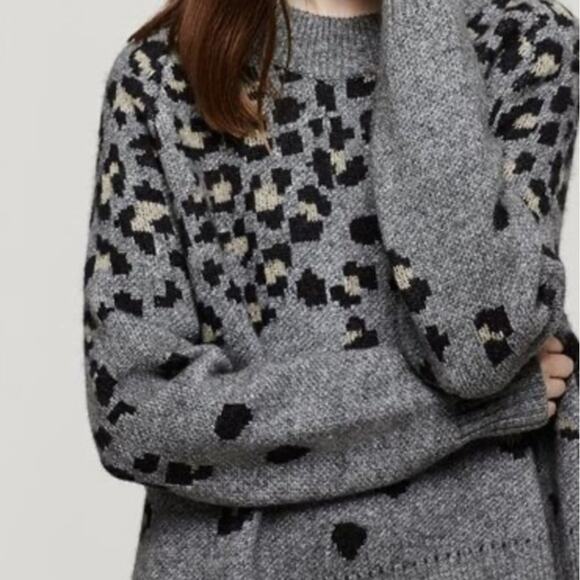 Rag & Bone Isadora Grey Leopard Intarsia Pullover Sweater - Picture 3 of 9